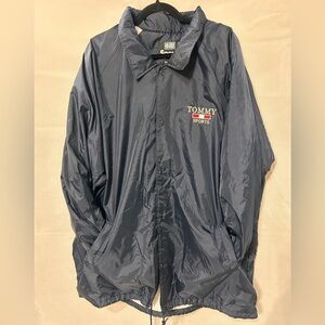 Tommy sport, navy blue windbreaker single button snap closure size 2 XL men’s